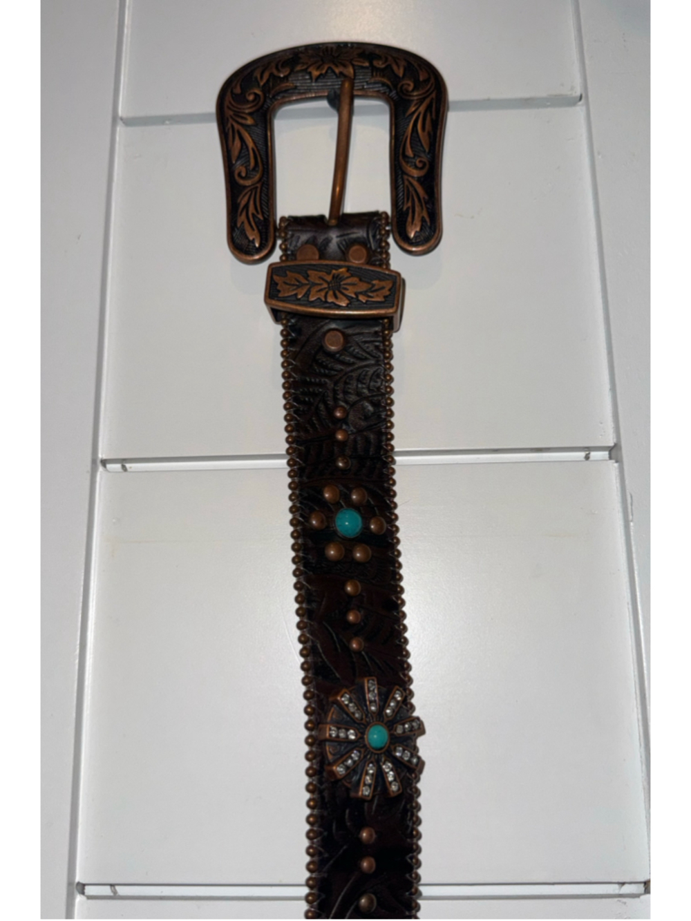 Country Women’s Belt | Western Belt One Size Brown Turquoise Floral Studded